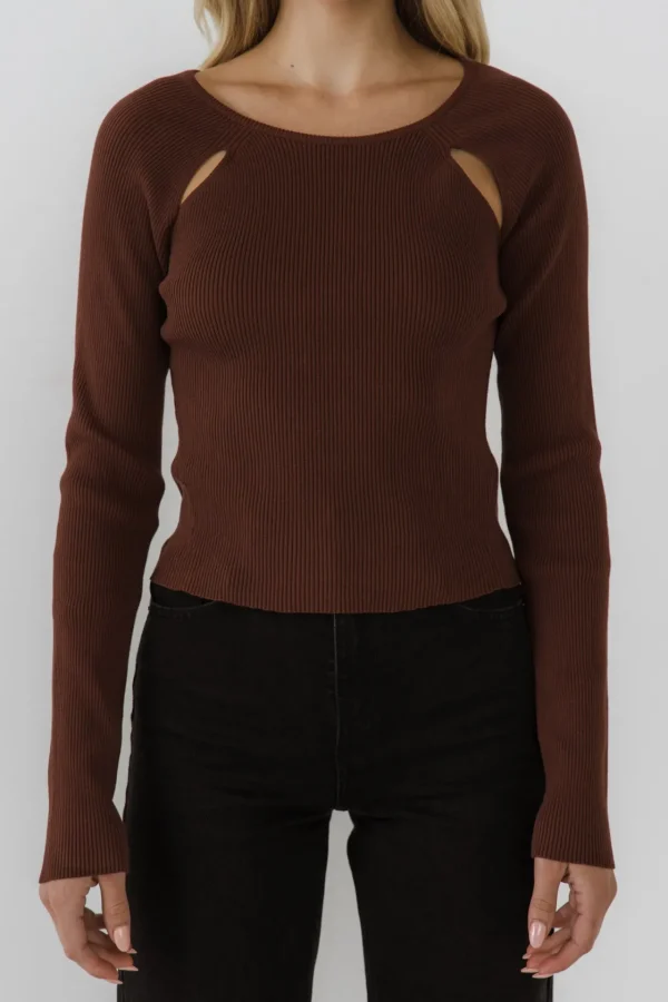 ENDLESS ROSE Tops*- Double Cut Out Knit Top