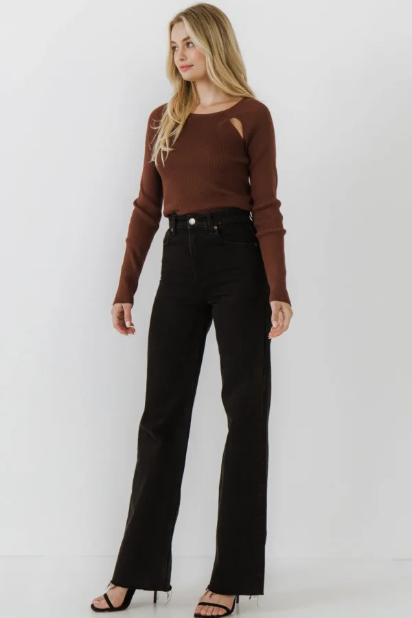 ENDLESS ROSE Tops*- Double Cut Out Knit Top