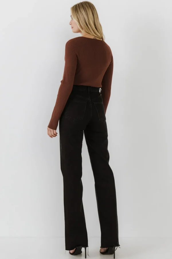 ENDLESS ROSE Tops*- Double Cut Out Knit Top
