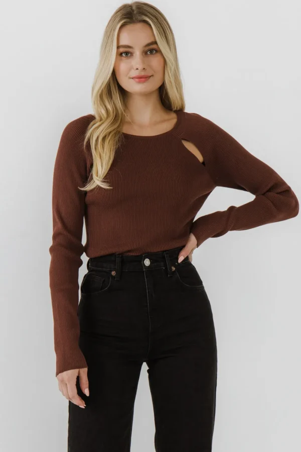 ENDLESS ROSE Tops*- Double Cut Out Knit Top