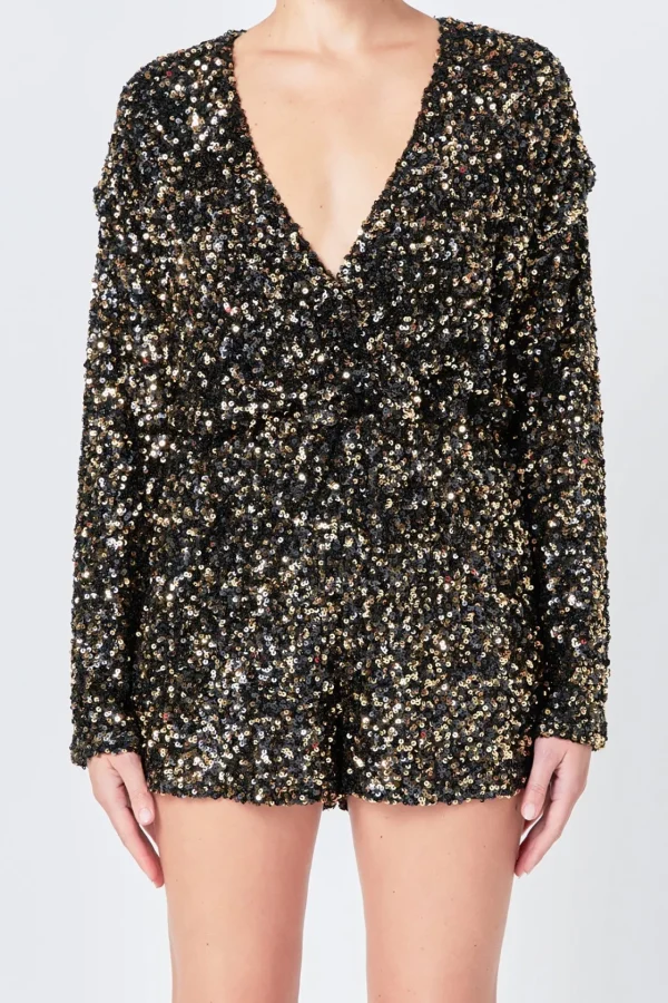 ENDLESS ROSE Tops*- Dual Colored Sequin Romper