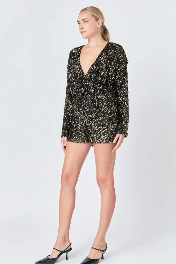 ENDLESS ROSE Tops*- Dual Colored Sequin Romper