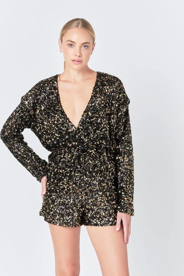 ENDLESS ROSE Tops*- Dual Colored Sequin Romper