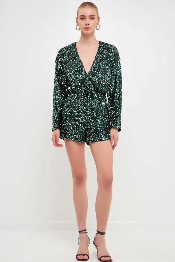 ENDLESS ROSE Tops*- Dual Colored Sequin Romper