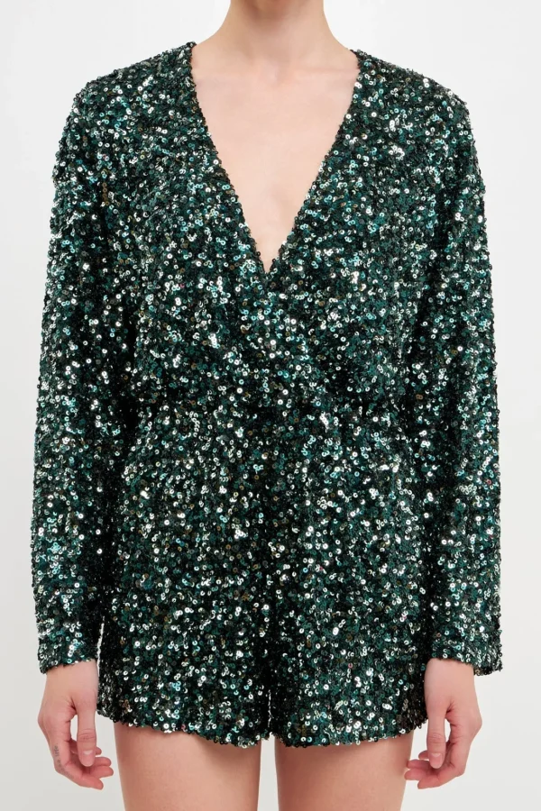 ENDLESS ROSE Tops*- Dual Colored Sequin Romper