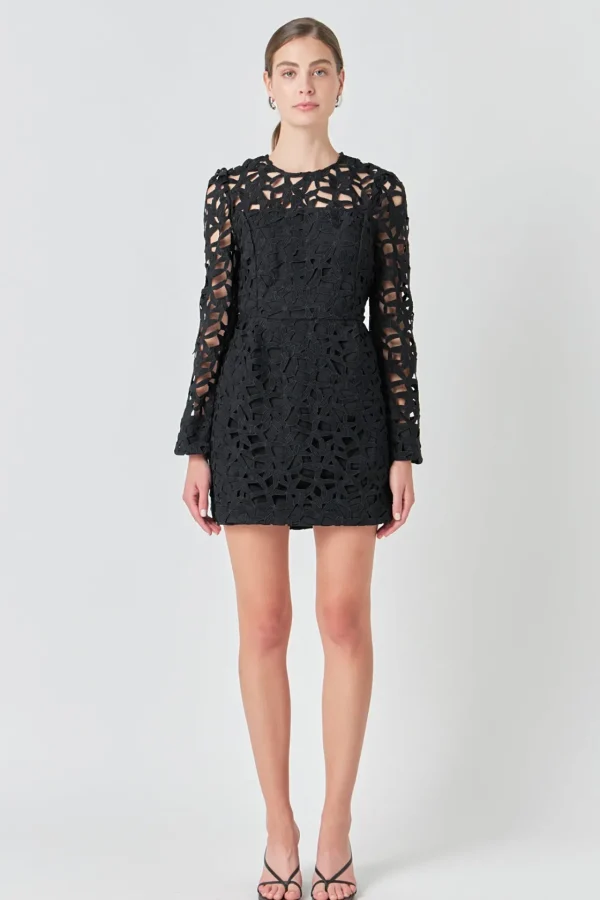 ENDLESS ROSE Tops*- Eyelet Structured Mini Dress