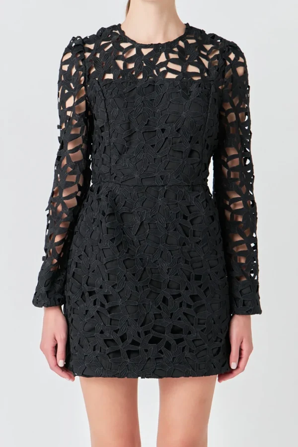 ENDLESS ROSE Tops*- Eyelet Structured Mini Dress