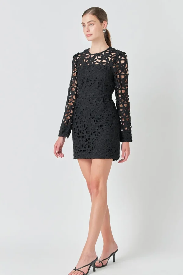 ENDLESS ROSE Tops*- Eyelet Structured Mini Dress