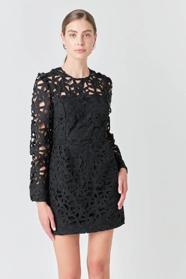ENDLESS ROSE Tops*- Eyelet Structured Mini Dress