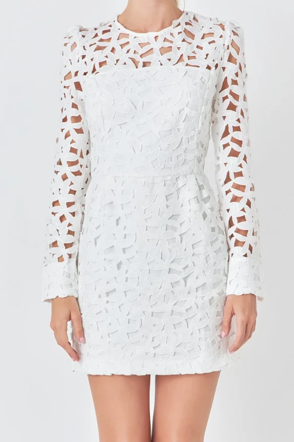 ENDLESS ROSE Tops*- Eyelet Structured Mini Dress