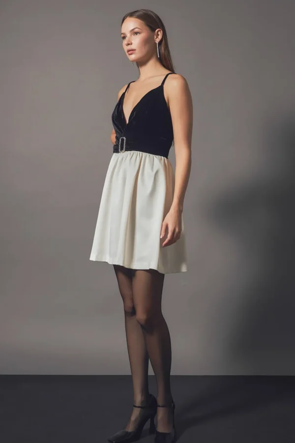 ENDLESS ROSE Tops*- Fancy Mixed Media Mini Dress BLACK/IVORY