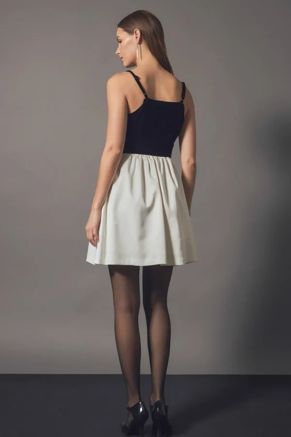 ENDLESS ROSE Tops*- Fancy Mixed Media Mini Dress BLACK/IVORY