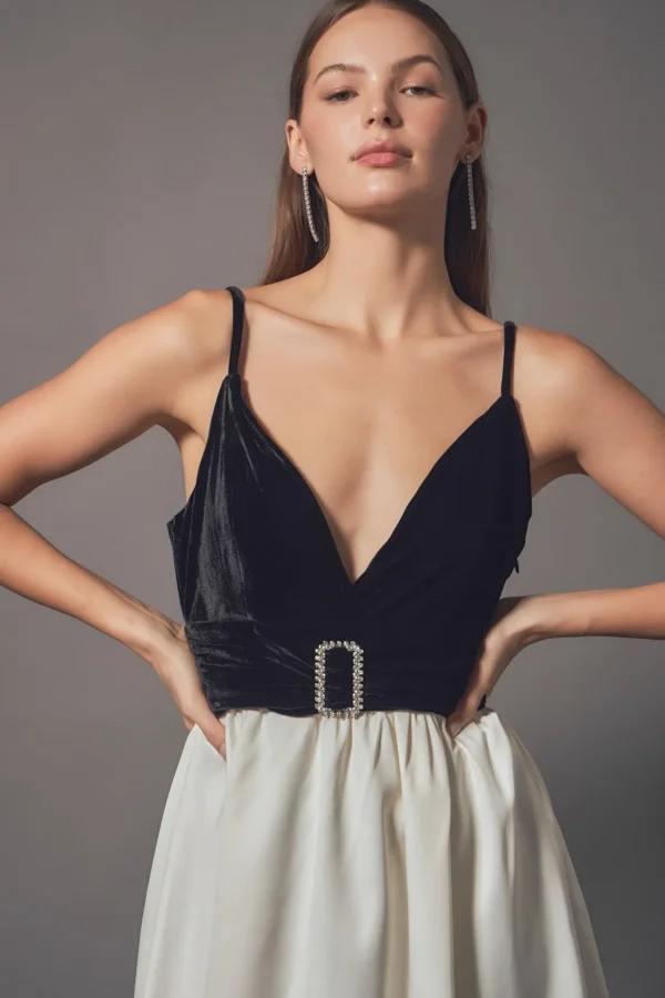 ENDLESS ROSE Tops*- Fancy Mixed Media Mini Dress BLACK/IVORY
