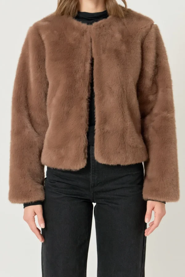 ENDLESS ROSE Tops*- Faux Fur Lady Jacket BROWN