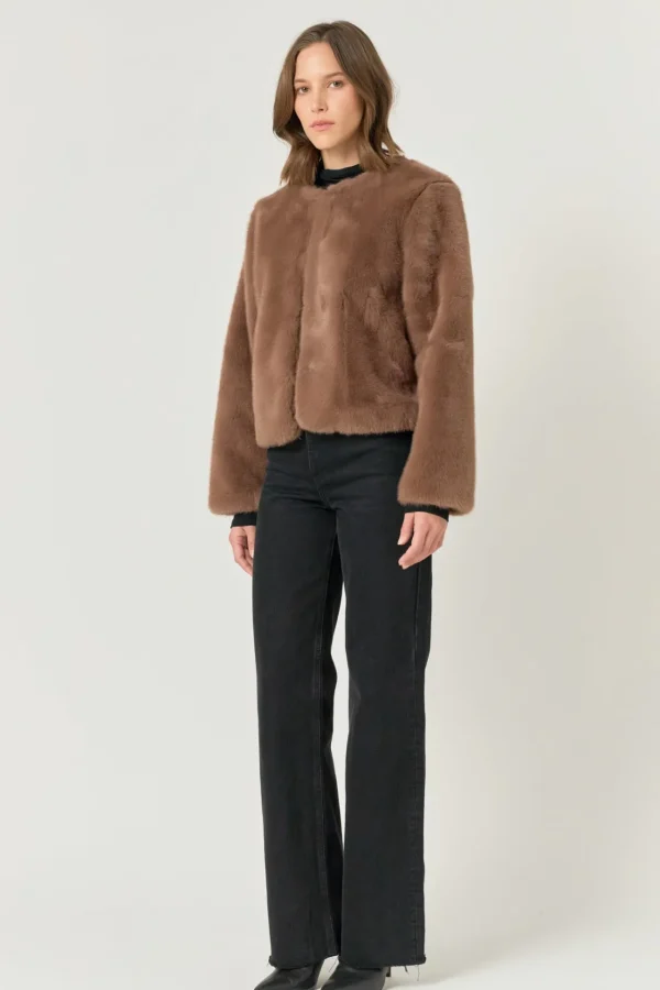 ENDLESS ROSE Tops*- Faux Fur Lady Jacket BROWN