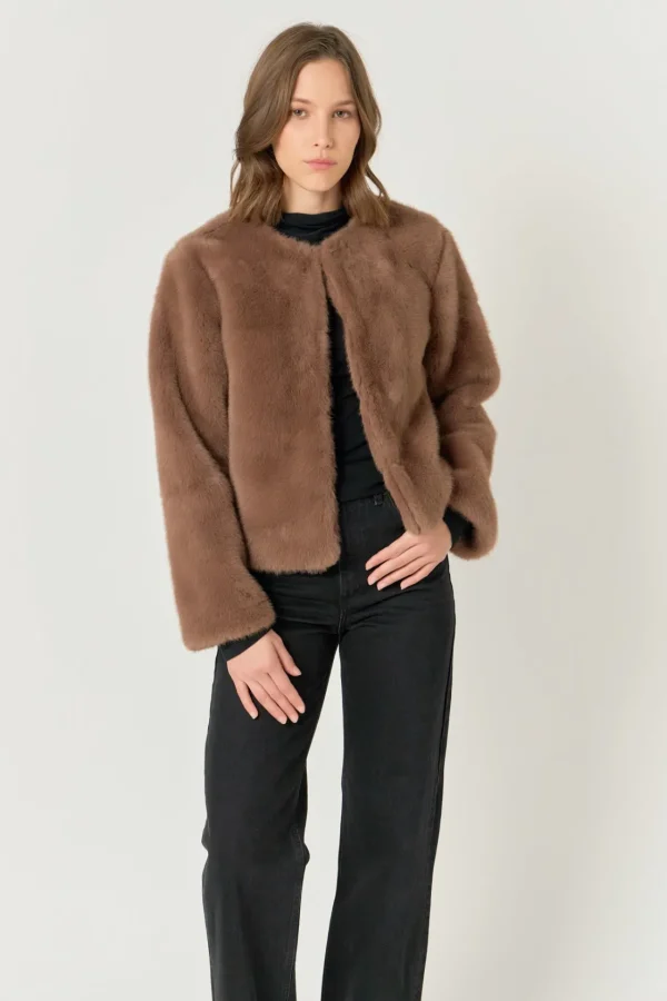 ENDLESS ROSE Tops*- Faux Fur Lady Jacket BROWN