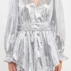 ENDLESS ROSE Tops*- Faux Snakeskin Shorts Romper SILVER