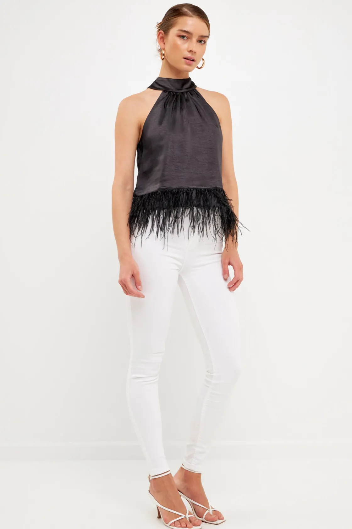 endless_rose__feather_tri_1.webp ENDLESS ROSE Tops*- Feather Trim Top