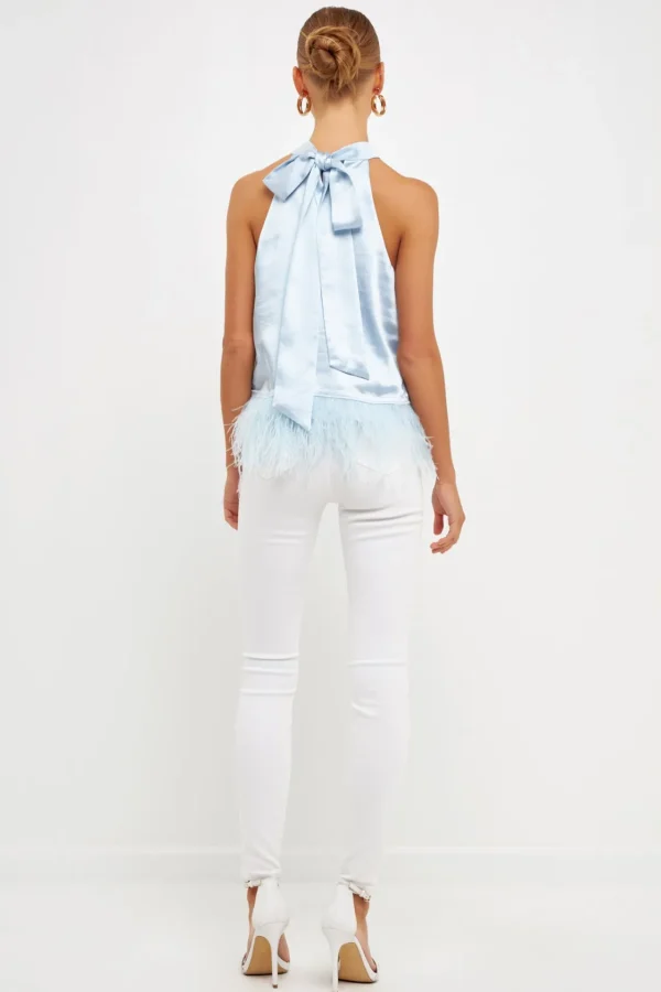 ENDLESS ROSE Tops*- Feather Trim Top