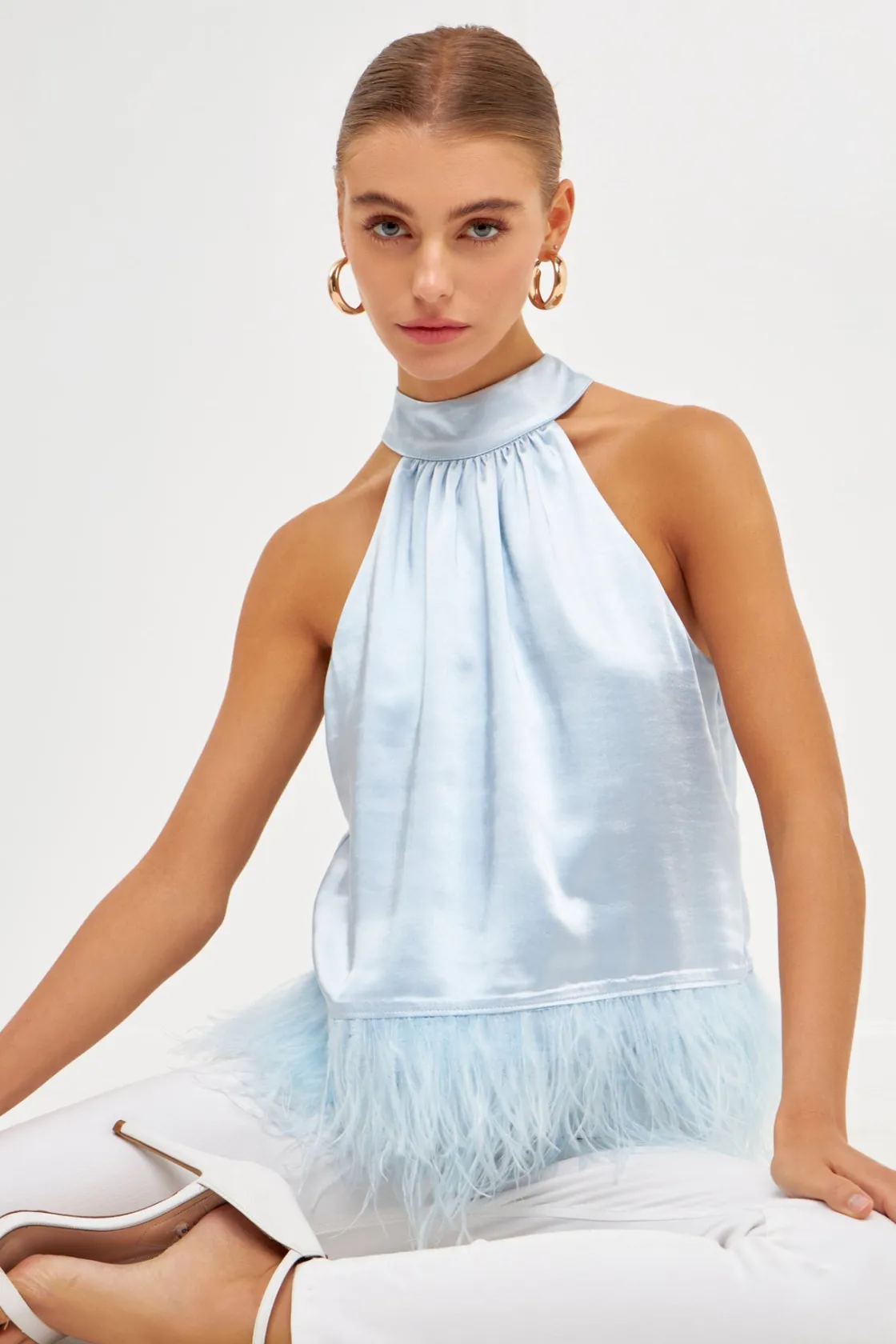 endless_rose__feather_tri_14.webp ENDLESS ROSE Tops*- Feather Trim Top