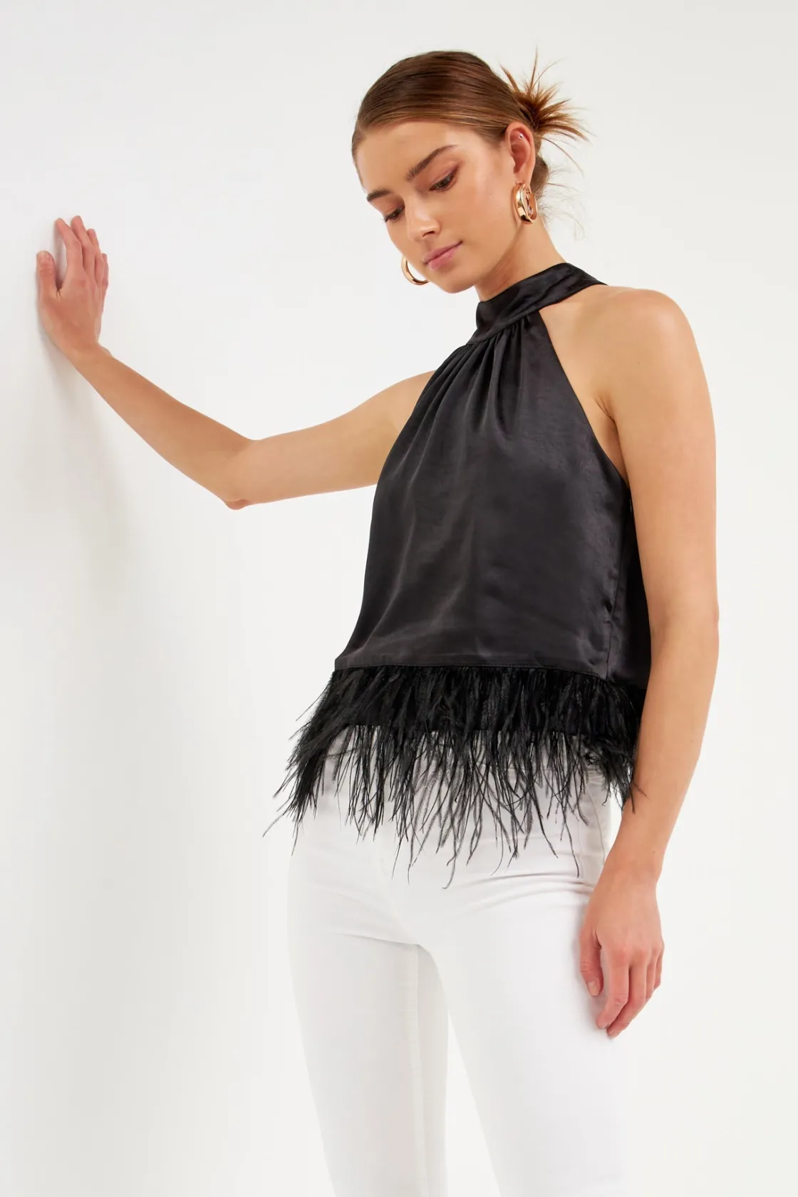 endless_rose__feather_tri_4.webp ENDLESS ROSE Tops*- Feather Trim Top