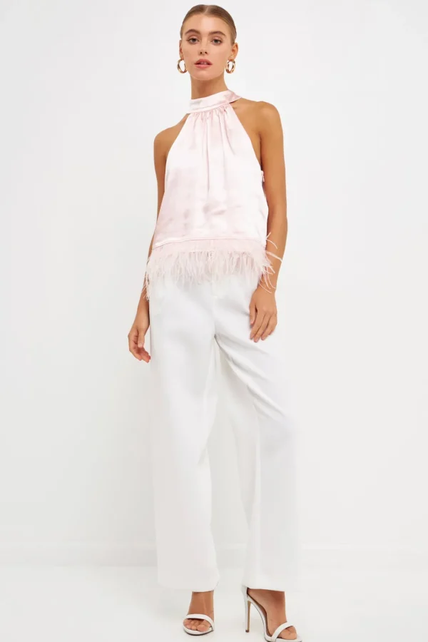 ENDLESS ROSE Tops*- Feather Trim Top