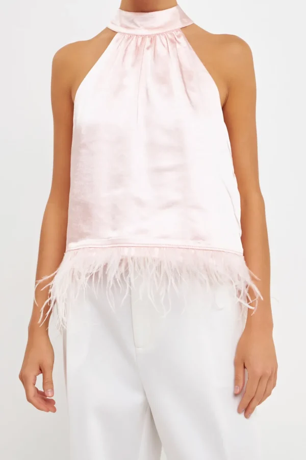 ENDLESS ROSE Tops*- Feather Trim Top