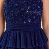 ENDLESS ROSE Tops*- Floral Detail Tulle Mini Dress NAVY