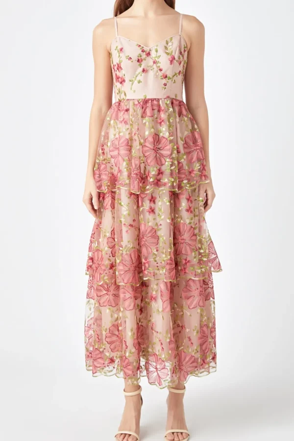 ENDLESS ROSE Tops*- Floral Embroidered Maxi Dress PINK