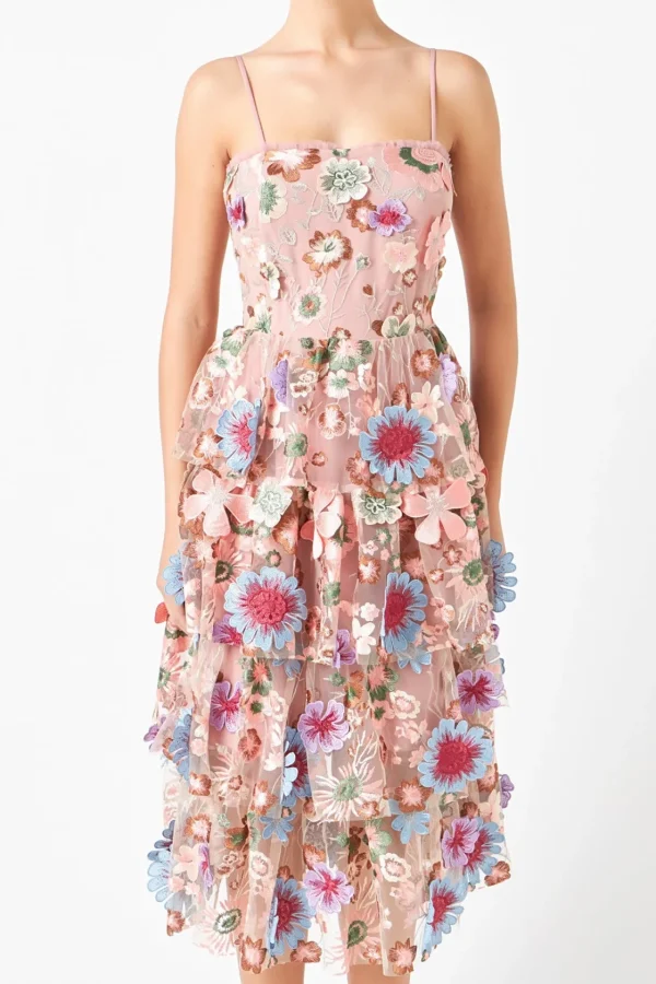 ENDLESS ROSE Tops*- Floral Embroidered Midi Dress MAUVEMULTI