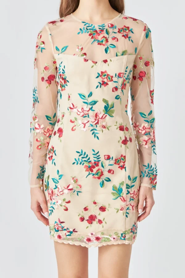 ENDLESS ROSE Tops*- Floral Embroidered Dress MULTI