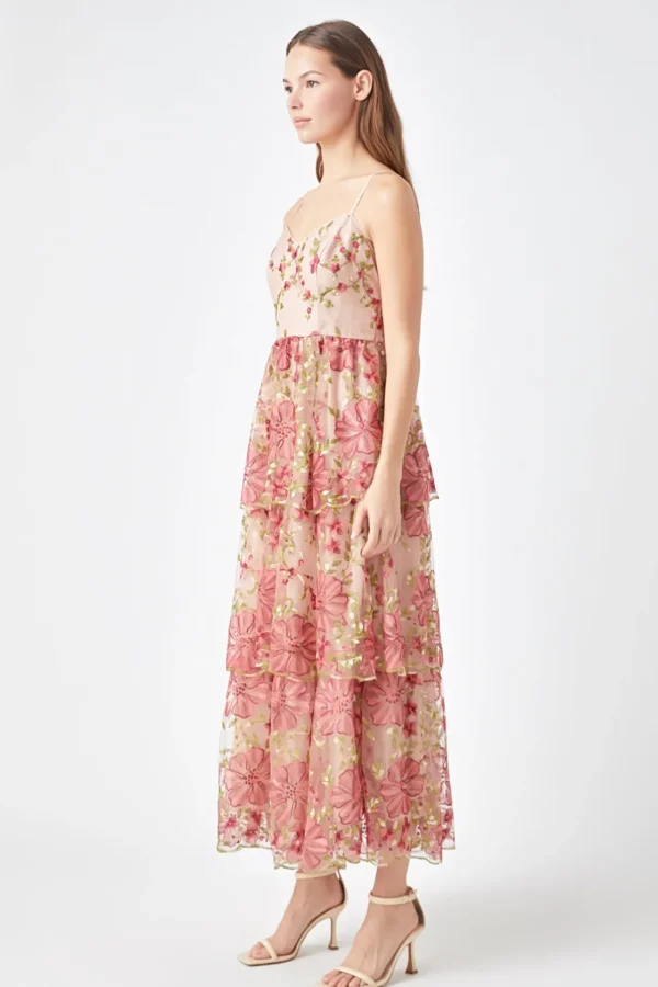 ENDLESS ROSE Tops*- Floral Embroidered Maxi Dress PINK