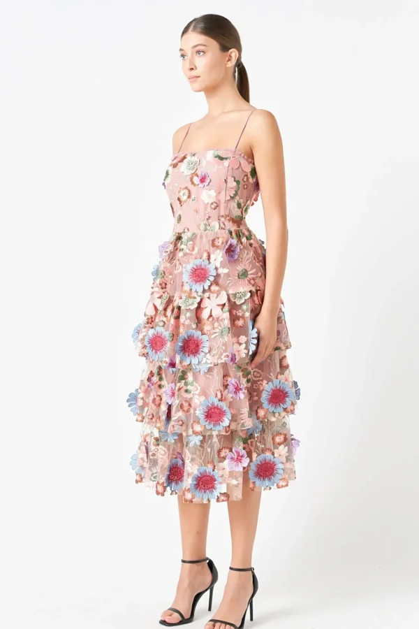 ENDLESS ROSE Tops*- Floral Embroidered Midi Dress MAUVEMULTI