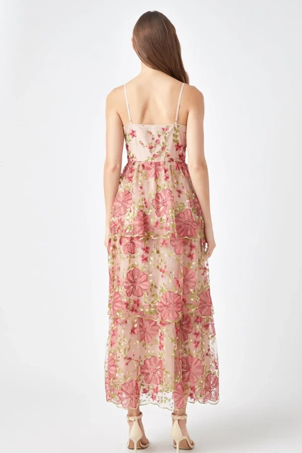 ENDLESS ROSE Tops*- Floral Embroidered Maxi Dress PINK