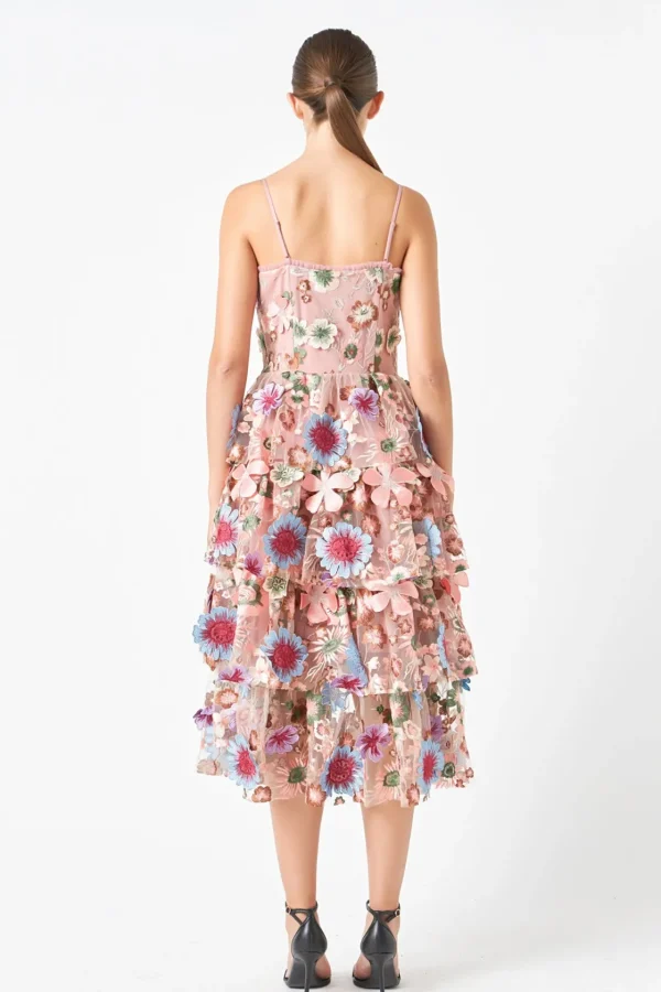 ENDLESS ROSE Tops*- Floral Embroidered Midi Dress MAUVEMULTI