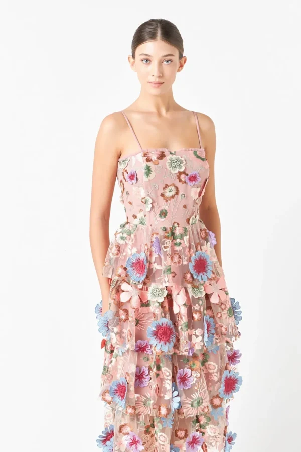 ENDLESS ROSE Tops*- Floral Embroidered Midi Dress MAUVEMULTI