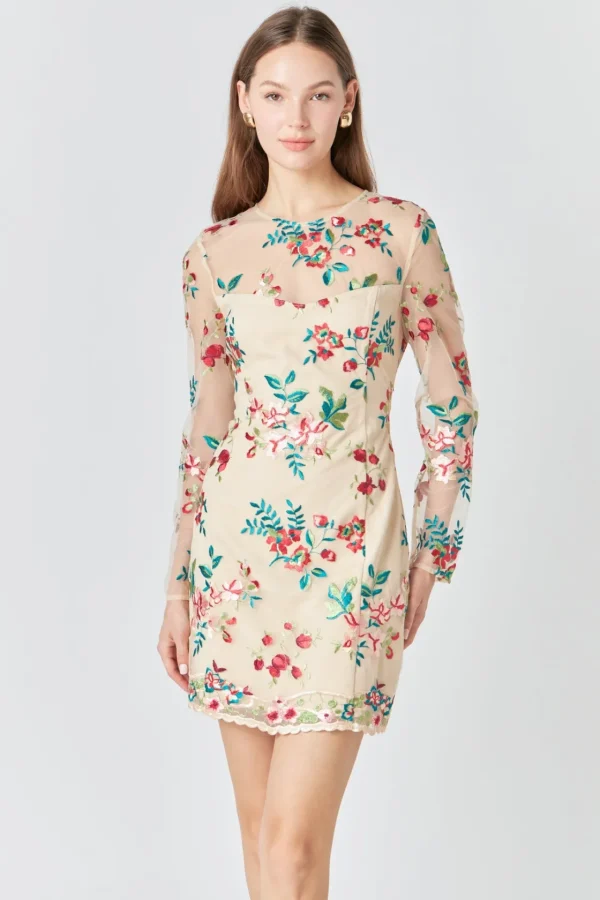 ENDLESS ROSE Tops*- Floral Embroidered Dress MULTI