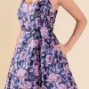 ENDLESS ROSE Tops*- Floral Jacquard Sweetheart Neckline Mini Dress PURPLEMULTI