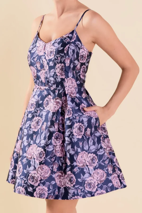 ENDLESS ROSE Tops*- Floral Jacquard Sweetheart Neckline Mini Dress PURPLEMULTI