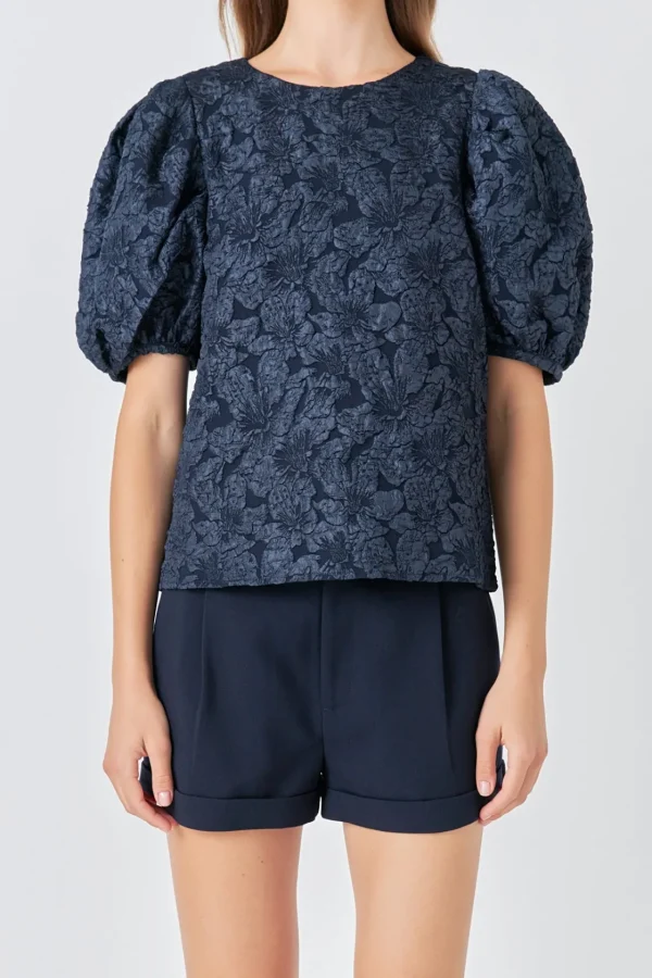 ENDLESS ROSE Tops | Shirts & Blouses*- Floral Jacquard Puff Sleeve Top
