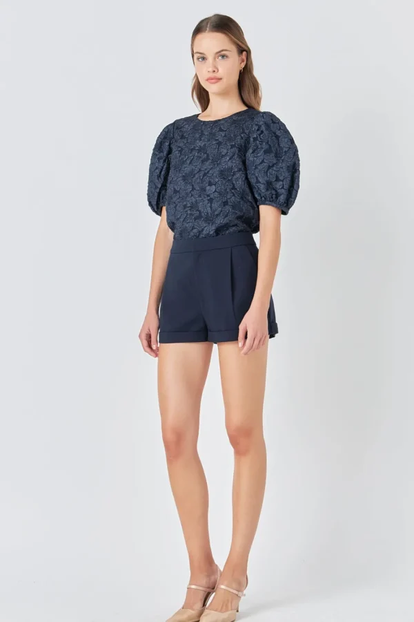 ENDLESS ROSE Tops | Shirts & Blouses*- Floral Jacquard Puff Sleeve Top