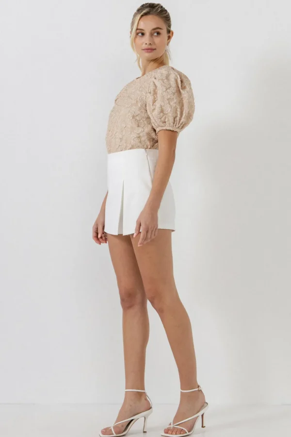 ENDLESS ROSE Tops | Shirts & Blouses*- Floral Jacquard Puff Sleeve Top