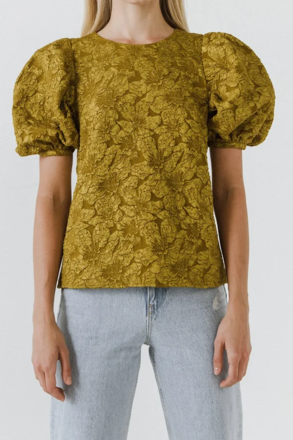 ENDLESS ROSE Tops | Shirts & Blouses*- Floral Jacquard Puff Sleeve Top