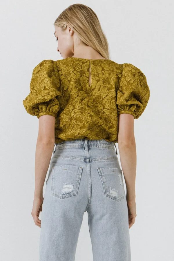 ENDLESS ROSE Tops | Shirts & Blouses*- Floral Jacquard Puff Sleeve Top