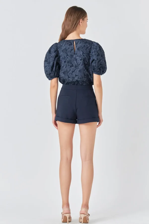 ENDLESS ROSE Tops | Shirts & Blouses*- Floral Jacquard Puff Sleeve Top