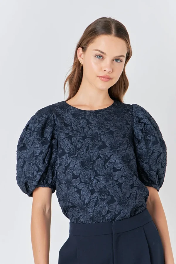 ENDLESS ROSE Tops | Shirts & Blouses*- Floral Jacquard Puff Sleeve Top