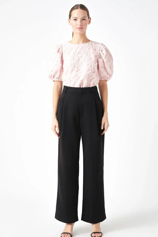ENDLESS ROSE Tops | Shirts & Blouses*- Floral Jacquard Puff Sleeve Top
