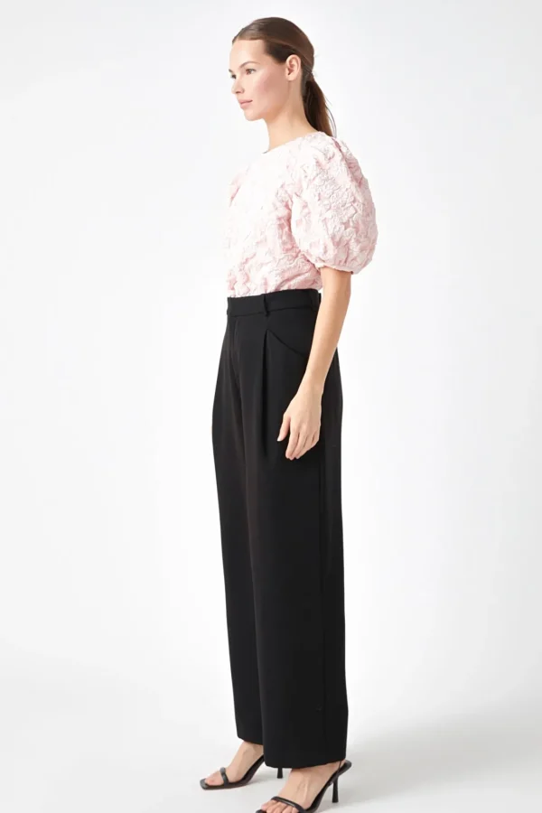 ENDLESS ROSE Tops | Shirts & Blouses*- Floral Jacquard Puff Sleeve Top