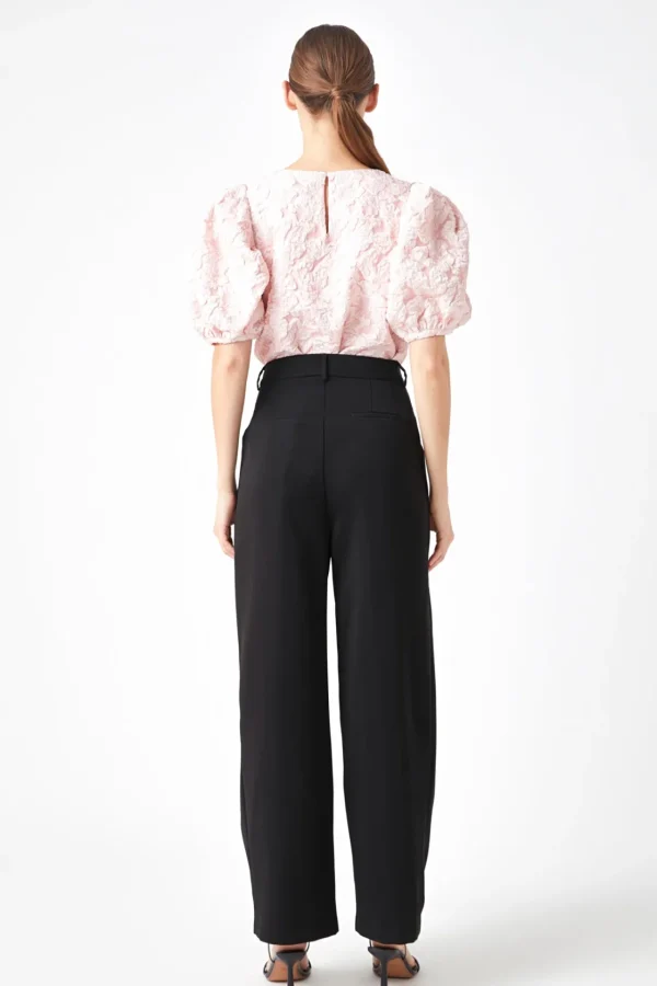 ENDLESS ROSE Tops | Shirts & Blouses*- Floral Jacquard Puff Sleeve Top
