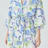 ENDLESS ROSE Tops*- Floral Print Belted Collared Dress BLUE